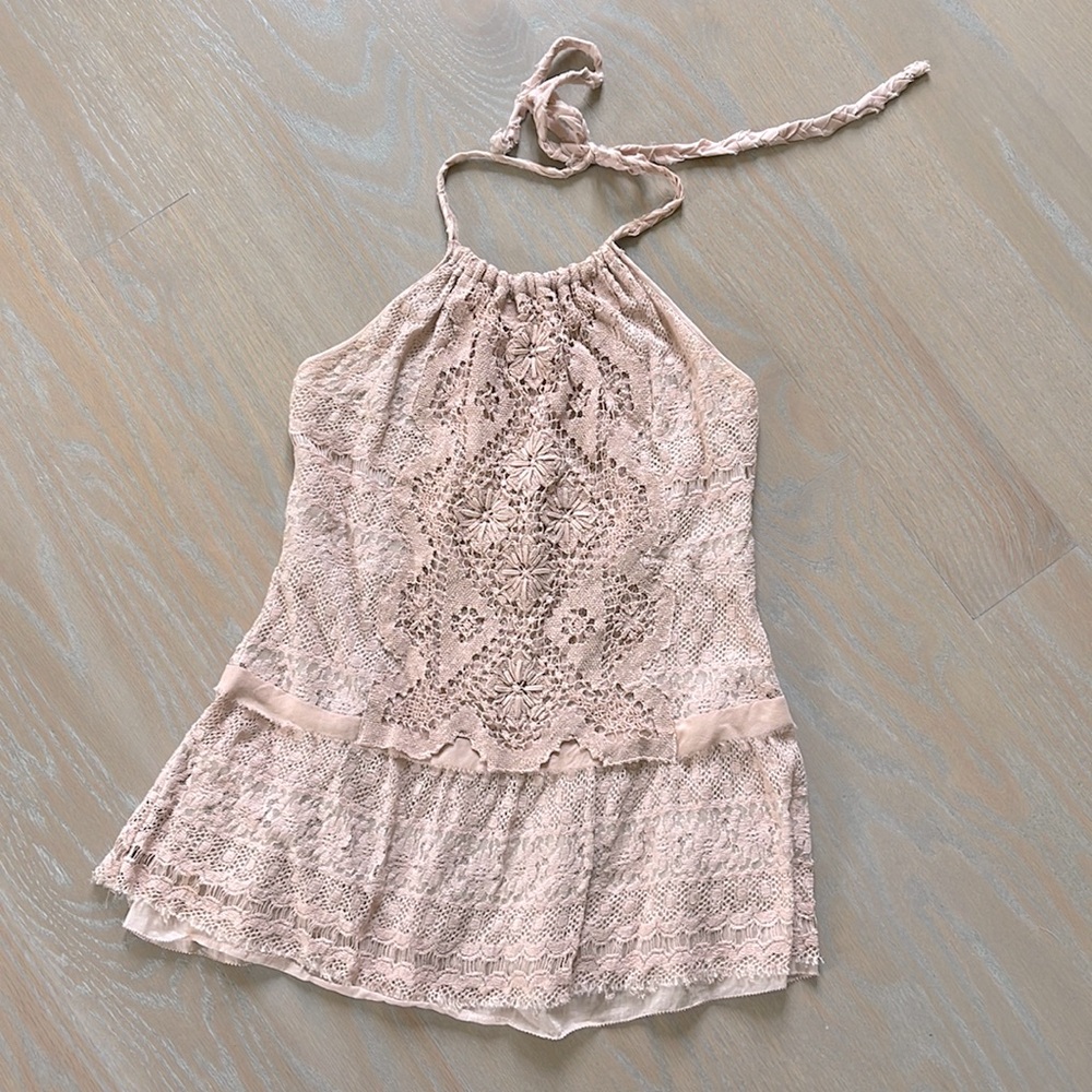 Crochet pink lace halter